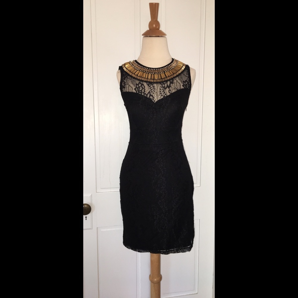 Black lace dress with gold beading